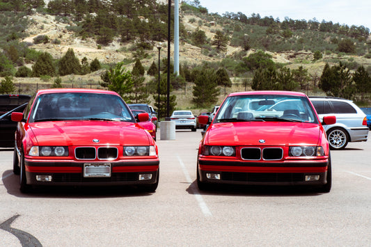 2 Red Classic E36 BMWs: A Timeless Duo (8" x 12" Aluminum Plate)